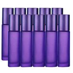 10Pcs, 10ml Essential Oils Roller Bottles, JamHooDirect Empty Refillable Colorful Frosted Glass Roll on Bottles with 1 Opener & 1 Dropper, Perfect for Aromatherapy, Fragrance, Perfume (Purple Color)