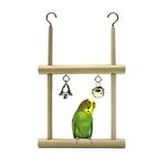 Keersi Natural Wood Bird Swing Toy with Bells for Parrot Budgie Parakeet Cockatiel Conure Lovebird Finch Canary Cockatoo African Grey Amazon Cage Perch Stand