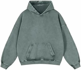 Adenorah Womens Oversized Cute Hoodie Mens Fall Acid Wash Blank Preppy Y2K Vintage Heavyweight Cotton Sweatshirts Hoodies with Pocket, Green, Plus Size
