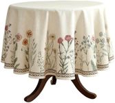 ISAENNE Floral Tablecloth for Round Tables,Linen Table Cloth with Colorful Flowers Pattern,Heavy Durable Table Cover for Dining Thanksgiving Kitchen Decor Party Christmas,Diameter 55"