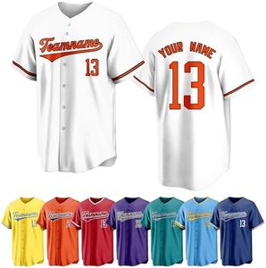 White Orange Custom Baseball Jerseys Men Women Personalized Team Name Number Logo Youth Customized Softball Shirt Fans Uniform Birthday Gift