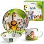 MIAMIO – Set of 3 Kids Dinnerware Set/Porcelain Children Dishes, Kids Dish Set, Children’s Tableware Set - Includes Plate, Bowl and Cup – for Kids and Toddler (Jungle)