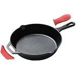 Keleday Cast Iron Skillet 10 Inch Pre-Seasoned Cast Iron Pan with Silicone Handle Large Frying Pan Indoor and Outdoor Use Oven Safe Skillet Cast Iron Cookware Griddle Pan