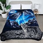 Dawhud Direct II Howling Wolf Fleece Blanket for Bed, 75" x 90" Queen Size Wolf Fleece Throw Blanket for Men, Women, Adults, Teen and Kids - Super Soft Plush Wolf Blanket Throw Native American Decor