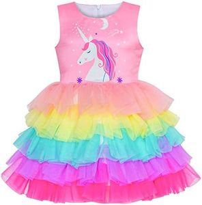 Sunny Fashion Girls Dress Pink Unicorn Ruffle Rainbow Cake Skirt Size 6 Years