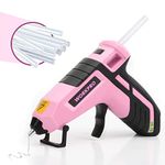 WORKPRO Pink Cordless Hot Melt Glue Gun, Rechargeable Fast Preheating Glue Gun Kit with 20 Pc Premium Mini Glue Stick, Automatic-Power-Off Glue Gun for Art, Craft, Decorations, Pink Ribbon