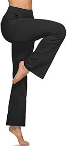 TSLA Bootcut Yoga Pants with Pockets for Women Inseam 28 inches High Waist Workout Bootleg Pants Tummy Control, 4 Pockets Work Pants for Women FBP66-BLK_Large