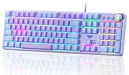 AULA Keyboard, F2088 Pro 108 Keys Purple Mechanical Red Switches Keyboard with RGB Rainbow Backlit, Removable Upper Cover,Aesthetic Media Control Knob Programmable USB Wired Keyboards for MAC PC Gamer