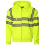 Style Spot Men Hi Vis Zip Up Hoodie Hooded Sweatshirt Safety Security | High Visibility Reflective Tape Work Fleece Safety Sweat Shirts Hoodie (Medium, Yellow)