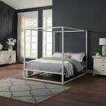 SlumberWorx ASHWELL MODERN FOUR 4 POSTER WHITE METAL BED FRAME - SINGLE/SMALL DOUBLE/DOUBLE/KING SIZE WITH MATTRESS OPTIONS (No Mattress, Double)