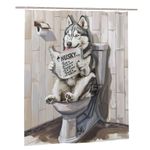 huanxiangouyue Funny Husky Shower Curtain Humor Husky Animal Sitting on Toilet Reading Newspaper Shower Curtains Black and White Shower Curtain for Bathroom with 12 Hooks 60Wx72L Inches