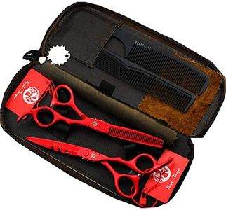 Purple Dragon Professional Japan 440C Hair Salon CuttingShear and Barber Thinning ScissorHairdressing Shear Set with Bag 6 inch Red