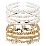 WOVOWOVO Pearl Headbands for Women 8 Pack, White Faux Pearls Hairband Gold Metal Headband Butterfly Flower Hairbands, Bridal Hair Hoop Party Wedding Hair Accessories for Girls