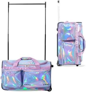 Fanwoli 28" Dance Bag with Garment Rack | Prism-Glowing Collection | Waterproof Iridescent Fabric | Ideal Competition Duffle Bag for Dancer Cheerleader Little Princess | Mermaid Seablue