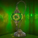 mozaist Moroccan Mosaic Tiffany Style Desk Lamp, Turkish Stained Glass Handmade Bedside Gooseneck Table Lamp, Bohemian Living Room Vintage Light with E12 Socket & US Plug (Dark Green)