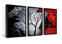 Wieco Art Framed Art The Cloud Tree Wall Art HD Print of Oil Paintings Giclee Landscape Canvas Prints for Home Decorations, 3 Panels with Black Frames