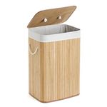 Mondeer Bamboo Laundry Basket Foldable Storage Hamper with Removable Washable Lining Washing Hamper Bin, 72L, 40 x 30 x 60 cm, Natural