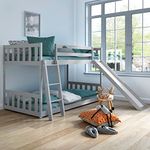 KOTEK Twin Over Twin Bunk Bed with Slide, Solid Wood Floor Bunk Bed Frame with Guardrails & Ladder, No Box Spring Needed, Kids Bedroom Furniture for Boys & Girls, Teens (Grey)