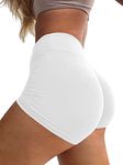 Mizoci Women's Sexy Gym Biker Booty Shorts High Waisted Ruched Workout Shorts, White, Medium