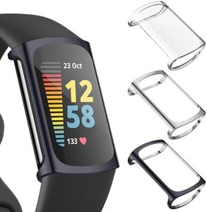 AK 3 Pack Screen Protector Compatible with Fitbit Charge 6/Fitbit Charge 5,TPU Plated Screen Protector Full-Cover Scratch-Proof Protective Case for Fitbit Charge 6/Charge 5 (Gray/Silver/Clear)