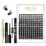 QUEWEL DIY Lash Extension Kit, Cluster Lashes Kit with Golden Lash Tweezer, Long Lasting Lash Bond and Seal Waterproof, Clusters Lash Glue Remover DIY Lash Extensions Easy to Use at Home (QU02-Kit)