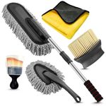 Porslin 5 Pcs Microfiber Car Duster Kit - Extendable Long Handle Car Cleaning Accessories - Interior & Exterior Detailing Brush Set - Scratch & Lint Free, Perfect for Cars, SUVs, Motorcycles, Home