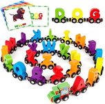 Vanmor 27 PCS Magnetic Wooden Alphabet Train Sets, ABC Letter Learning Toy Trains with 42 PCS Flash Cards, 1 Engine, 1 Storage Bag, Toddlers Kids Boys Girls Educational Toys Aged 3-7 New Year's Gifts