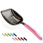 WePet Cat Litter Scoop, Non-Stick Plated Aluminum Alloy Sifter, Kitty Durable Metal Scooper, Deep Shovel, Long Handle, Kitten Pooper Lifter, Size Large, Coated Black Body with Pink Handle