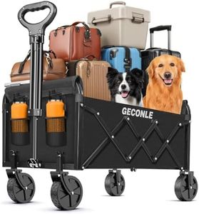 Chariot de Pliable Tout Terrain à roulettes 100L 100KG, Chariot de Jardin avec Roues Amovibles et Poignée Réglable, Charrette pour Extérieur, Camping, Festival, Courses, Promenade, Pique-Nique et BBQ