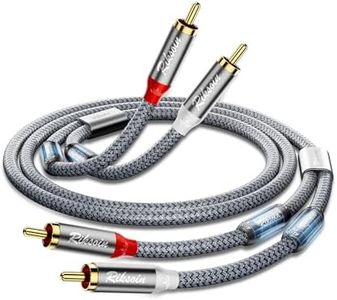 RIKSOIN Câble RCA 1,2 m, [anneau magnétique anti-interférence] 2 x RCA mâle vers 2 x RCA mâle câble audio avec nylon tressé, câble auxiliaire HiFi 2RCA pour amplificateur, home cinéma,