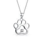 Animal Pet CZ Accent Cat Puppy Kitten Dog Paw Print Pendant Necklace For Women Teen .925 Sterling Silver