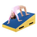 Giantex Incline Gymnastics Mat Wedge Folding and Non-Folding Gymnastics Gym Fitness Skill Shape Tumbling Mat for Kids Play Home Exercise Aerobics (Blue/Yellow/Non-Folding)