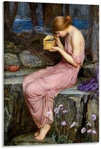Psyche Opening The Golden Box by John William Waterhouse Poster Framed Canvas Wall Art, Ready to Hang with Installation Kit, Home Decor for Living Room Bedroom Bathroom24x36inch(60x90cm)