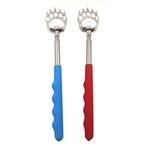 (2- Pack) Qaoquda Portable Extendable Telescopic Bear Claws Metal Back Scratchers/Hand Massager/Backslap with Rubber Handles (Red and Blue)