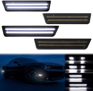 FetonAuto Dynamic White LED Side Marker Lights for Dodge Challenger 2008 2009 2010 2011 2012 2013 2014 Front Rear Bumper Maker Lamps 4PCS, Smoked Lens