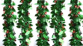 Krisah Set of 5 Christmas Artificial Tinsel Garland for Home Decorations Wall Door Xmas Tree Hanging Strings 5.9 Feet Long- Christmas Decorations Items for Home (Green Cherry)