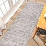 Homcomoda Boho Hallway Runner Rug 2'X8' Non Slip Washable Distressed Kitchen Runner Rugs with Rubber Backing Vintage Carpet Runner for Hallway Entryway Laundry Room, Grey/Beige
