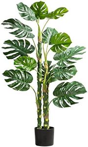 Mingfuxin 4ft Artificial Trees, 47.3" Faux Monstera Deliciosa Plant Potted, Fake Swiss Cheese Plant Tropical Monstera Palm Tree for Indoor and Outdoor Home Decoration