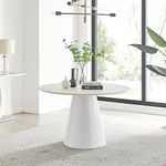 Furniturebox UK Palma White Beige Stone Effect Round Pedestal Dining Table - Circlular 4 to 6 Seat Kitchen Dining Table