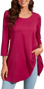 Enmain Blusas Mujer Rosa Camiseta Manga Larga Tallas Grandes Elegante Fucsia Tunica Larga Manga 3/4 Cuello Redondo Top de Color Liso Fiesta 3XL
