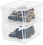 IRIS USA Wide Shoe Storage Box with Front Panel Access and Ventilation Holes, 2 Pack, Ultra-Clear Plastic, Stackable Shoe Organizers for Closet, Sneaker Containers, Up to Size 31.5cm, Clear