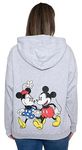 Disney Hoodie Womens Mickey & Minnie Mouse Print Zip Up, Light Grey, 1x