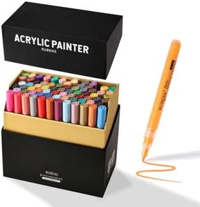 rubens 72 Colors Acrylic Paint Markers, 0.7mm Extra Fine Tip Waterproof Paint Pens with 2 Metallic Colors, Quick Dry Paint Pens for Rock, Glass, Wood, DIY, Plastic, Fabric, Drawing & Art Supplies