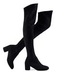 Shoe'N Tale Women Stretch Suede Chunky Heel Over The Knee Boots Thigh High for Women, Suede Black, 7