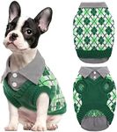 Kuoser Plaid Dog Sweater Warm Clothes, Patchwork Design Pet Dog Knitwear Classic Pullover Puppy Coat Cold Weather Sweatshirts with Leash Hole for Small Medium Cats Dogs (XL, Green)