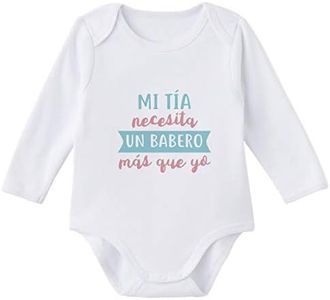 SUPERMOLON Body bebé manga larga Mi tía necesita un babero más que yo Blanco algodón para bebé 0-3 meses