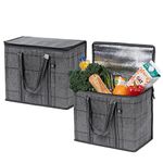 VENO 2 Pack Cooler Bag and Insulated Grocery Bags for Food Delivery, Collapsible Cooler. Reusable Shopping Bags for Groceries with Hard Bottom, Zippered Top, Foldable, Heavy-Duty (Windowpane, 2 Pack)