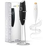 Handheld Milk Frother for Coffee – Stainless Steel Coffee Frother Electric Drink Mixer & Matcha Whisk Frother Handheld – Ergonomic Hand Frother with Stand & Recipes – by Unicoff (Black)