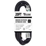 YOJOE 20 Foot Black Extension Cord, Lighted Outdoor 12/3 Cord, 12 Gauge 3 Prong SJTW Heavy Duty Extension Cable with 3 Prong Grounded Plug for Safety, UL Listed