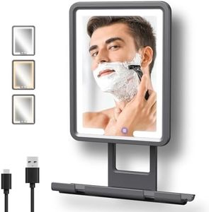 Rocollos Fogless Shower Mirror for Shaving, 3 Color LED Lighting Dimmable, Anti-Fog Heating in Minutes, 360° Bathroom Shower Mirror with Rechargeable 5000mAh Battery, Large Storage Shelf, Wiper